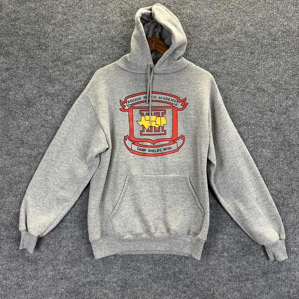 Vintage NCO Academy Sweatshirt Mens Large Gray Hoodie Camp Shelby MS Army 90s